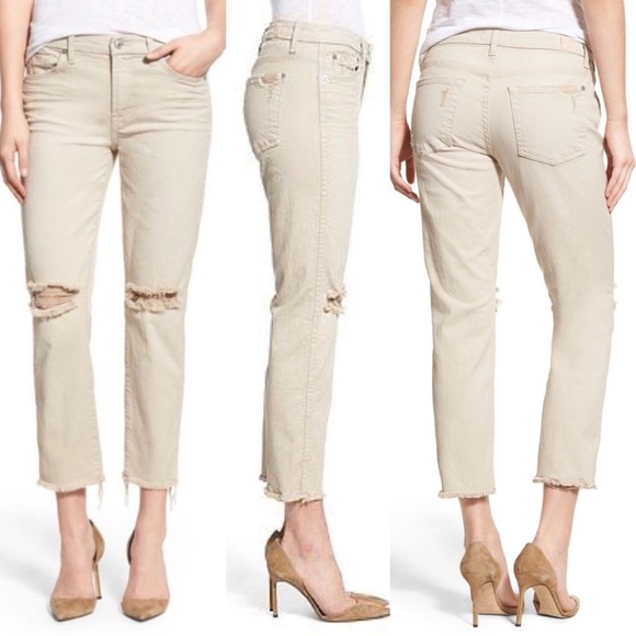 7 FAM Ankle Straight Raw Hem Frayed Jeans 24 - Picture 1 of 9